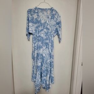 Light Blue and White Floral V-Neck Women's Dress